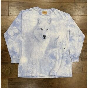 Vintage The Mountain Arctic Wolves Graphic Long Sleeve Tee Tie-Dye Blue Large